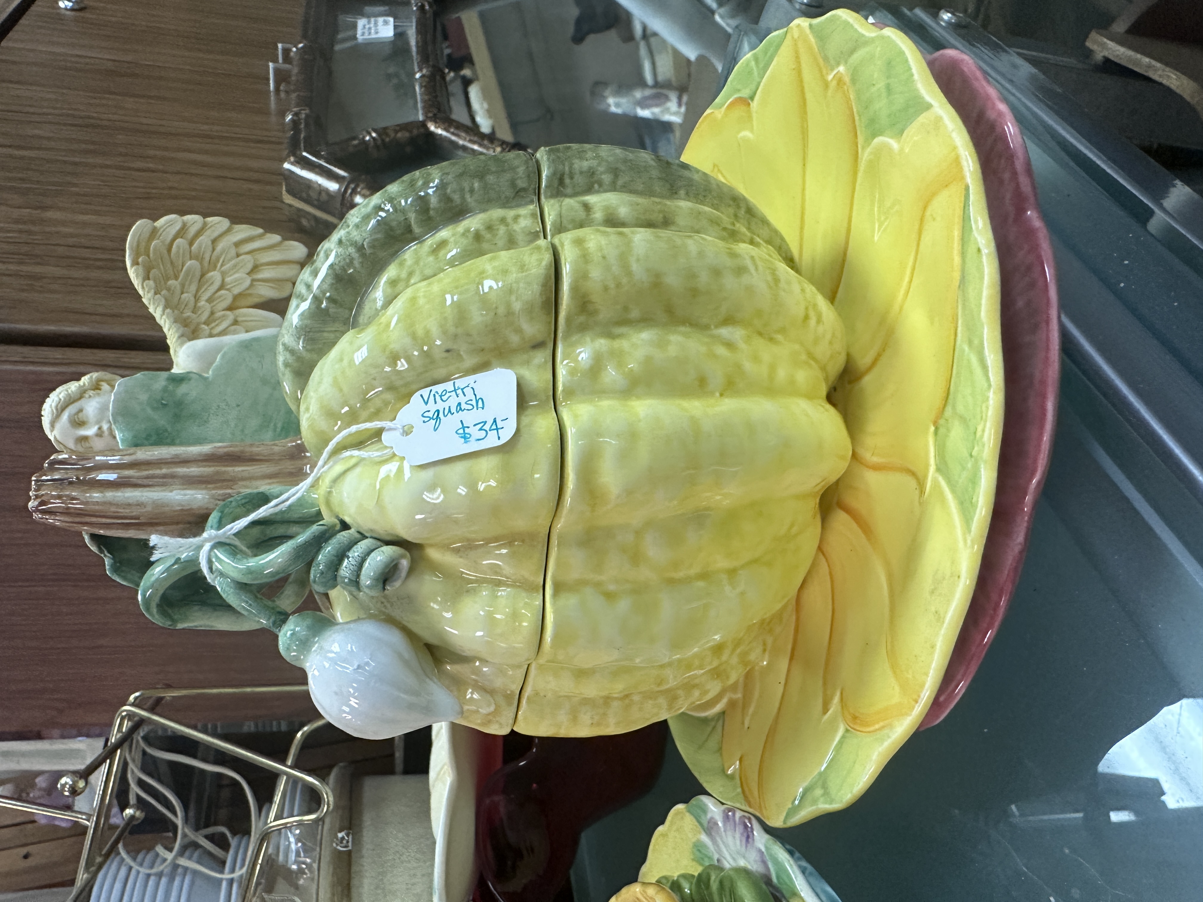 Vietri squash tureen with matching leaf platter and visible $34 tag